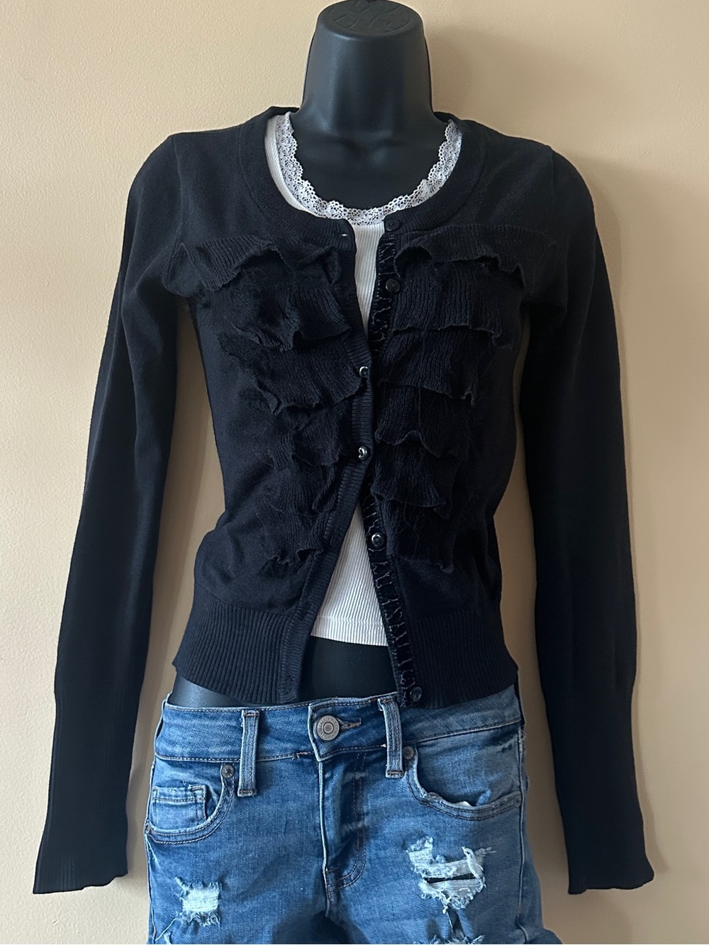 Rue21 Black Ruffle Detail Cardigan | Size S